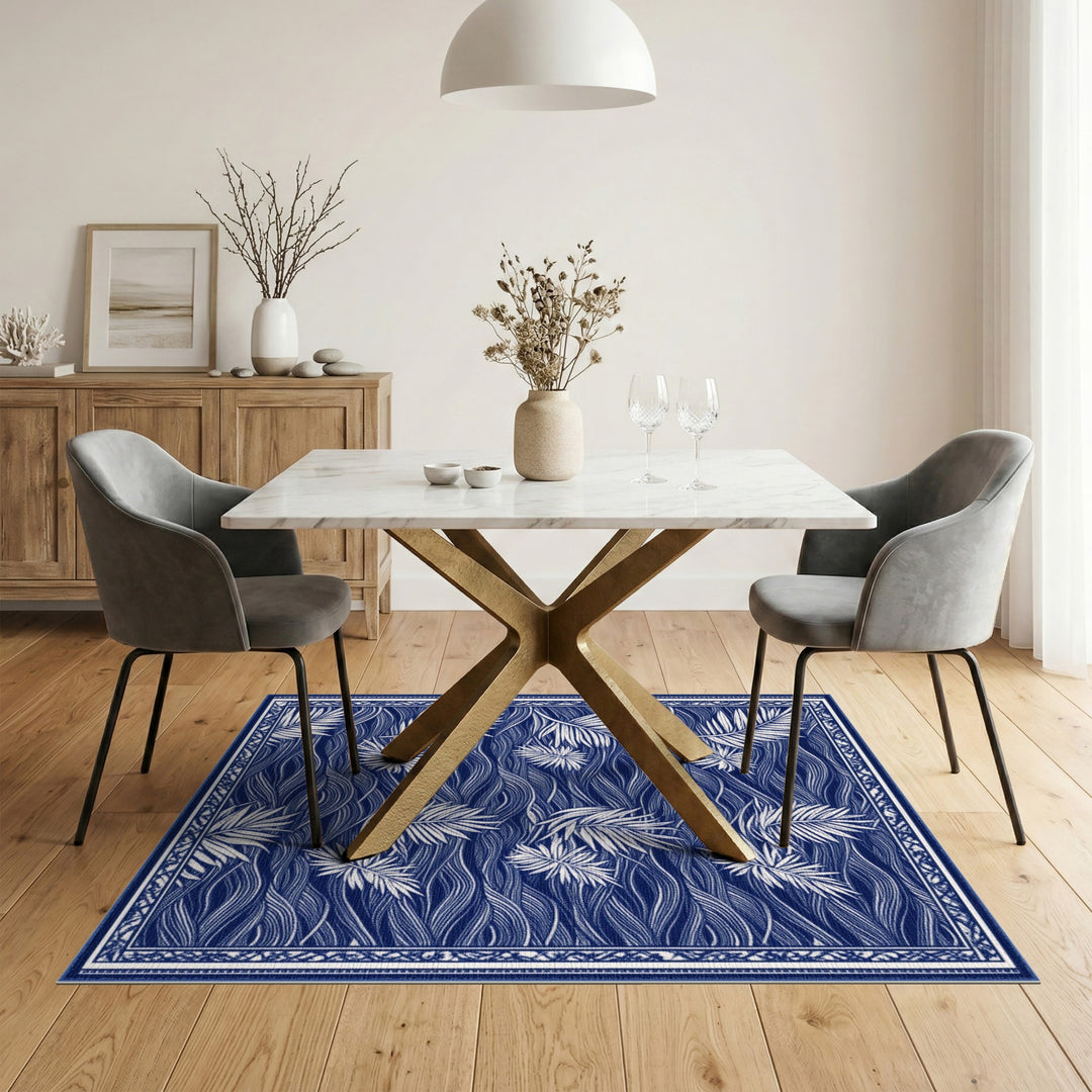 Blue Palm Wave Area Rug