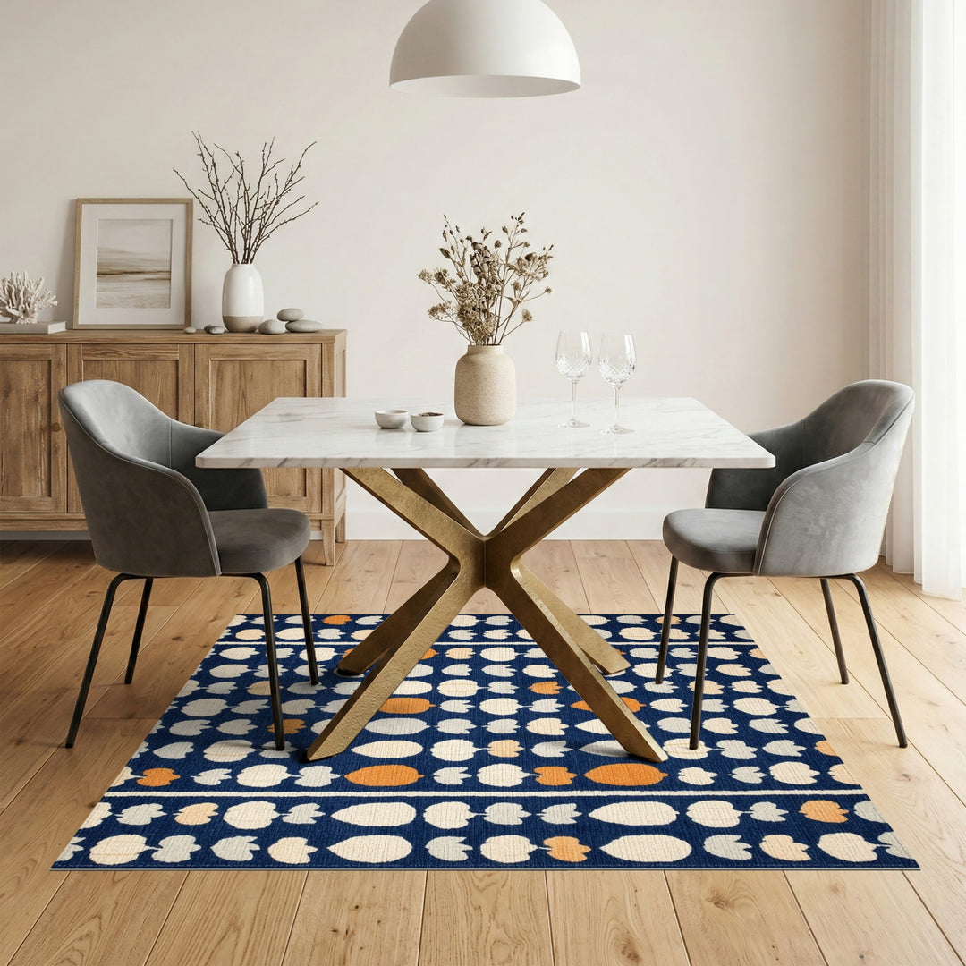 Navy Blue Tulip Striped Area Rug