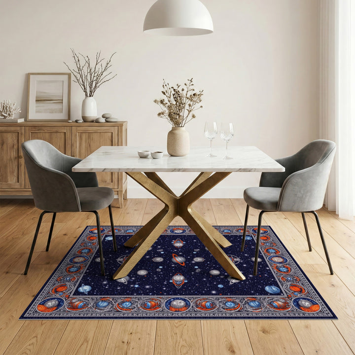 Celestial Blue Planets Washable Area Rug