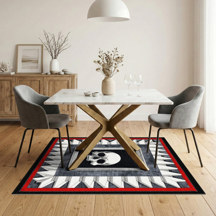 Framed Skull Black White Area Rug
