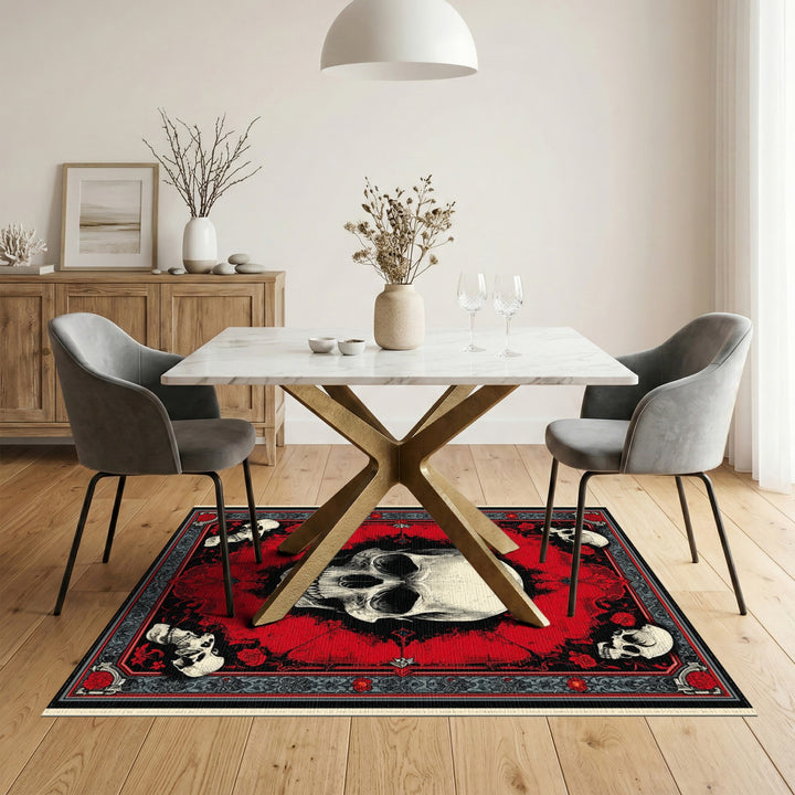Gothic Skull Red Distressed Area Rug