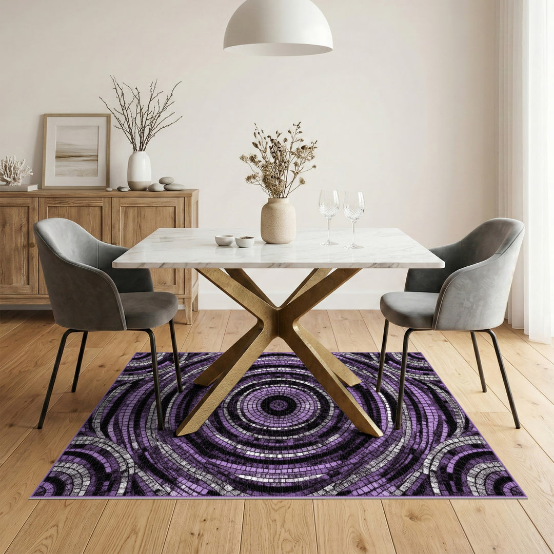 Purple Concentric Mosaic Area Rug
