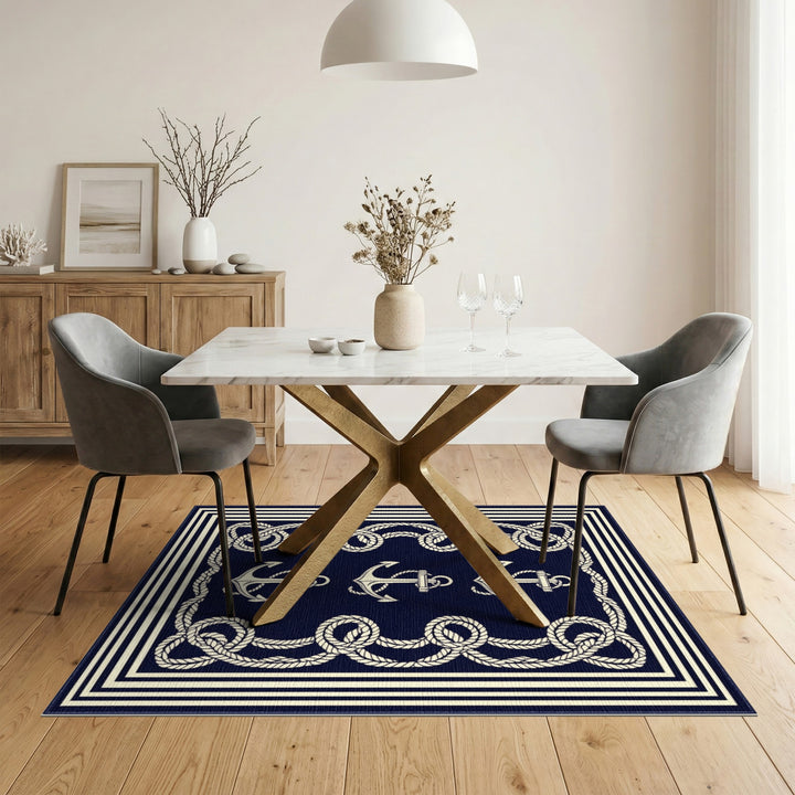 Navy Blue Anchor Rope Area Rug