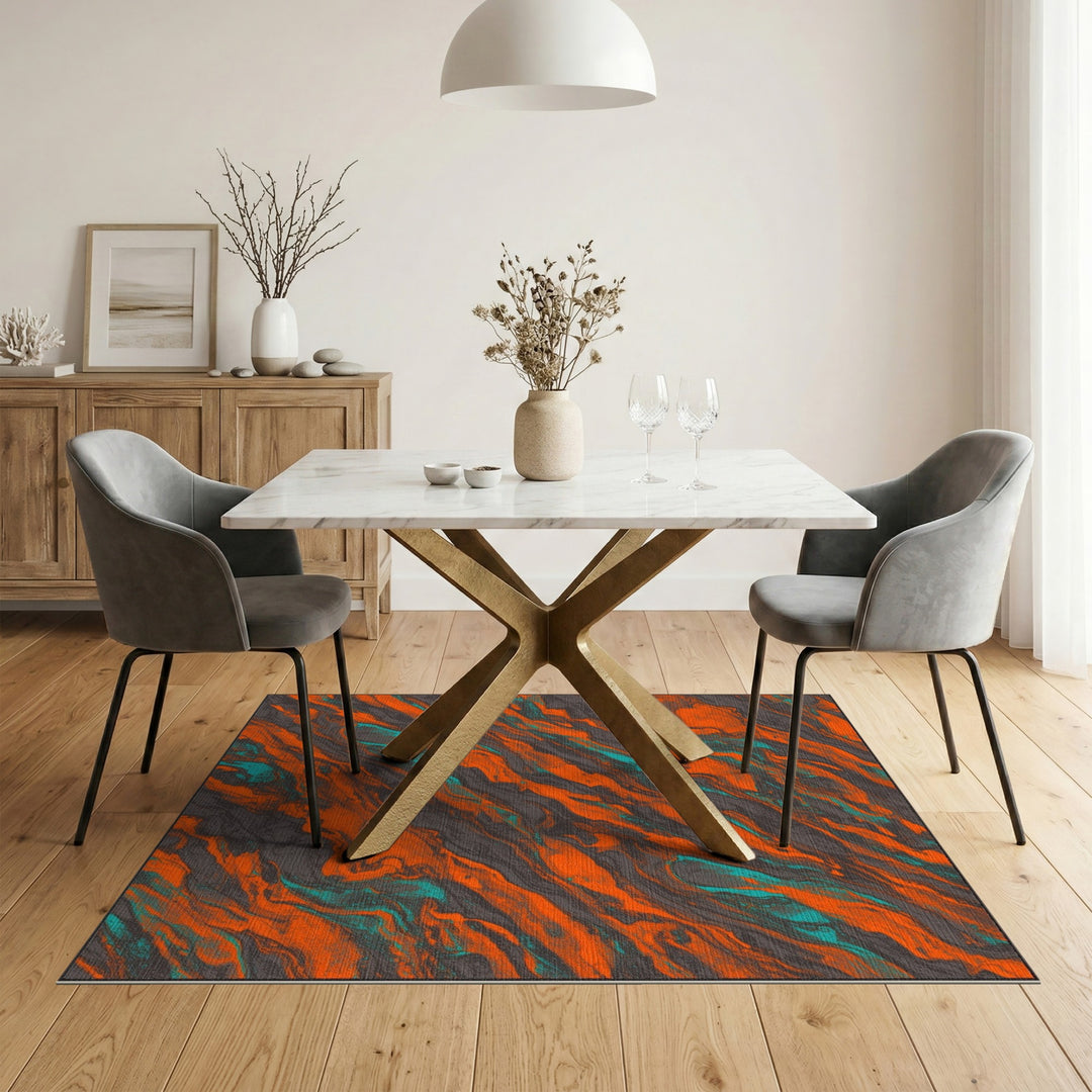 Vibrant Orange Teal Swirl Abstract Area Rug