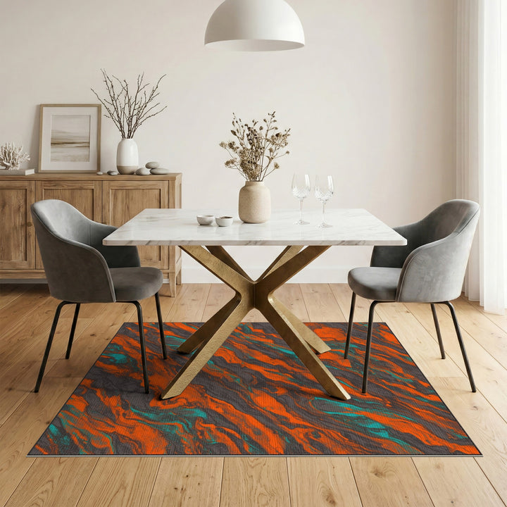 Vibrant Orange Teal Swirl Abstract Area Rug