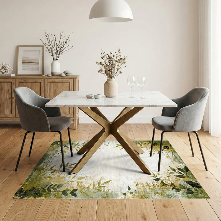 Green Botanical Distressed Vintage Rug