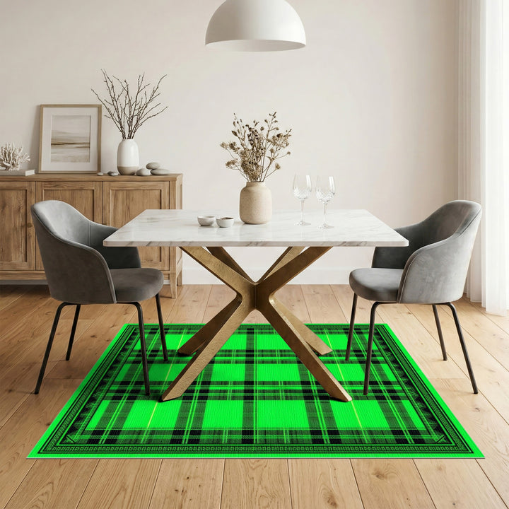 Vibrant Green Plaid Washable Area Rug
