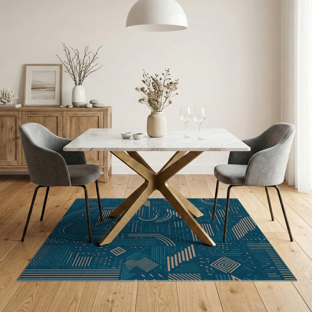 Teal Geometric Line Area Rug