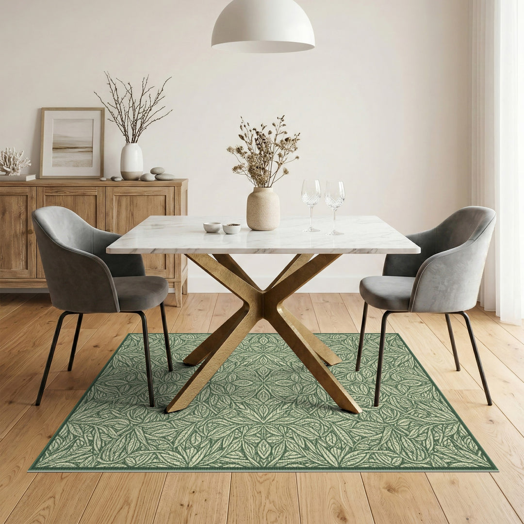 Green Botanical Leaf Vintage Area Rug