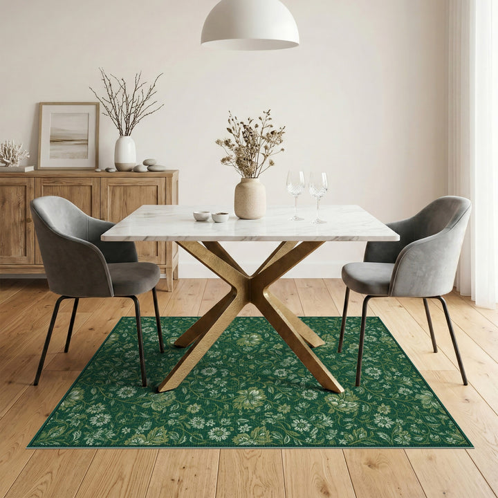 Green Floral Vintage Area Rug