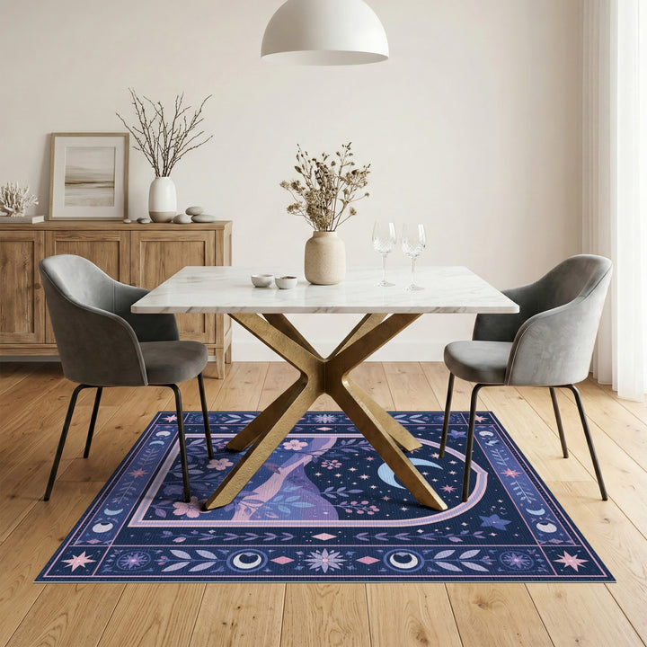 Purple Crescent Moon Boho Floral Rug