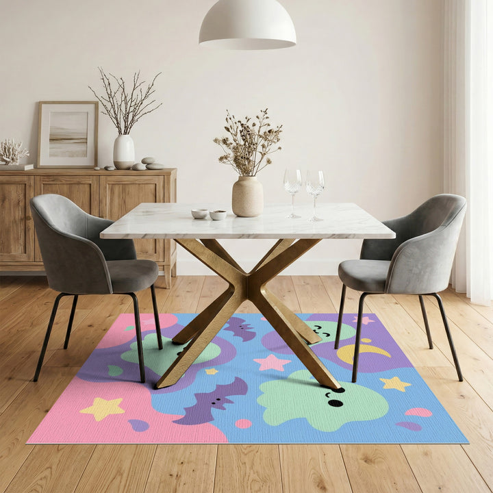 Cute Ghost Bat Pastel Kids Area Rug