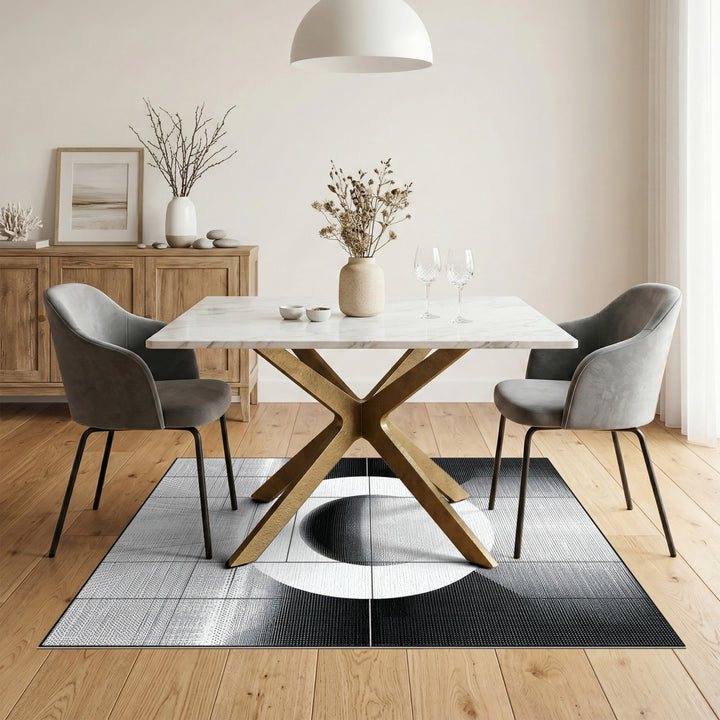 Black White Geometric Sphere Rug