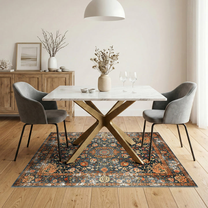 Blue Floral Distressed Vintage Rug