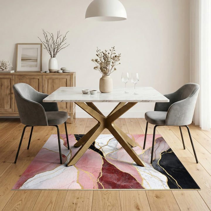Pink Marble Pink Marble Gold Vein Abstract Area Rug