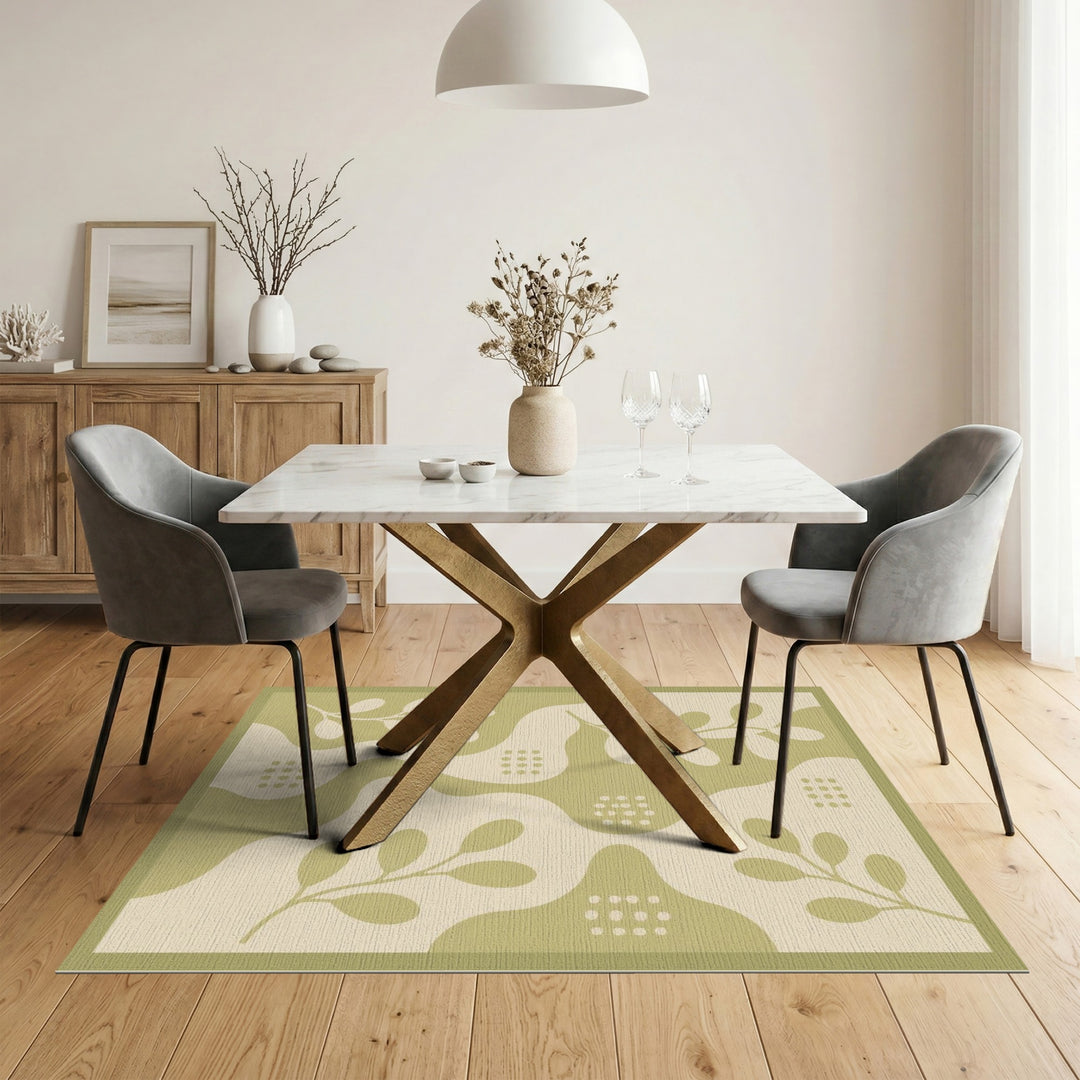 Sage Green Boho Leaf Area Rug