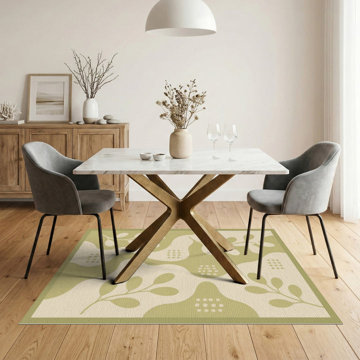 Sage Green Boho Leaf Area Rug