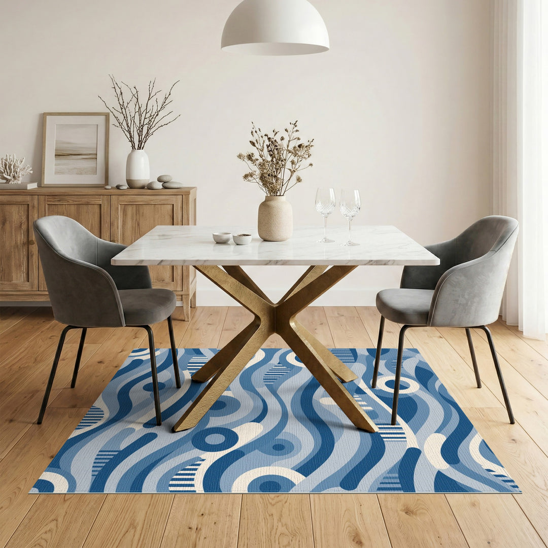 Blue and Teal Wave Blue Abstract Wave Area Rug