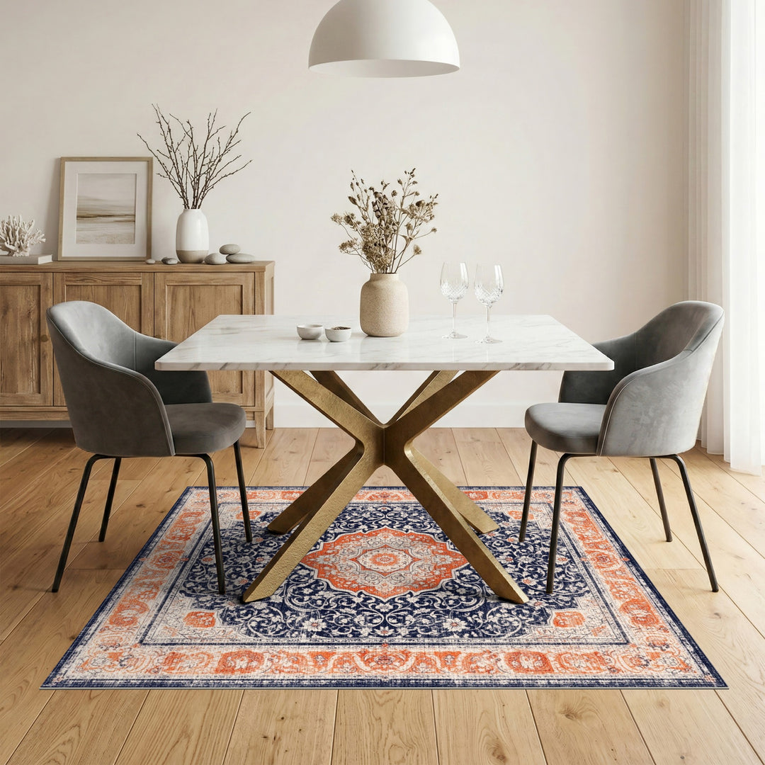 Traditional Persian Navy Orange Medallion Persian Area Rug