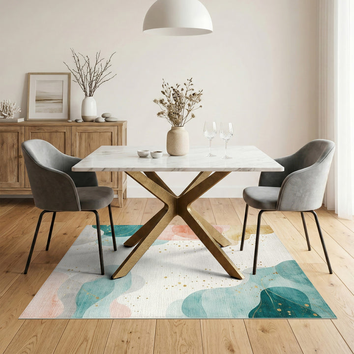 Abstract Teal Coral Washable Area Rug
