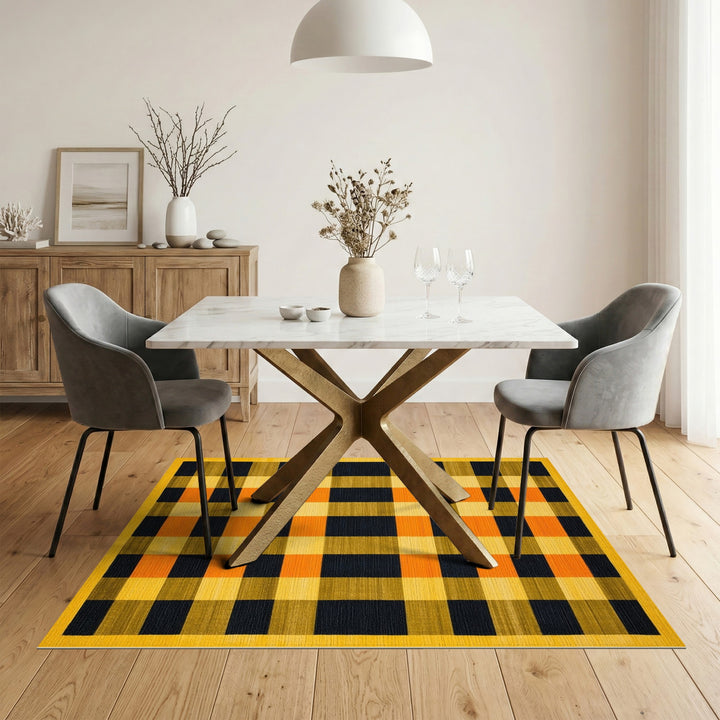 Yellow Checkered Geometric Area Rug