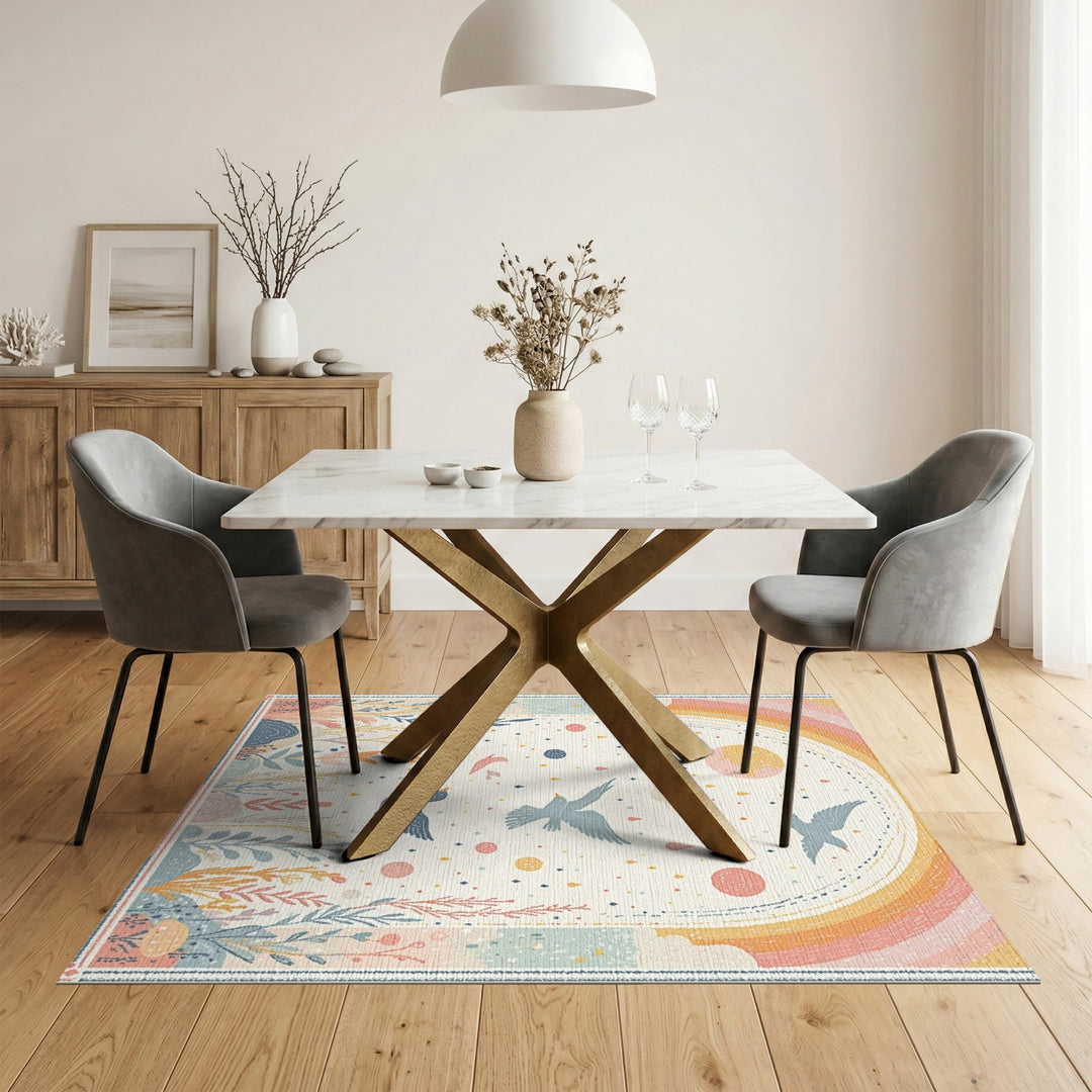 Boho Rainbow Birds Multi-Color Area Rug