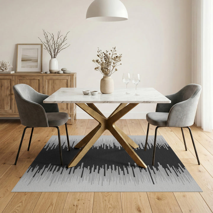 Black White Abstract Waveform Area Rug