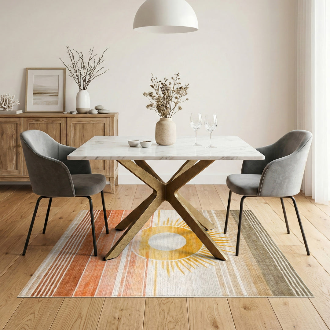 Yellow Sunburst Striped Area Rug