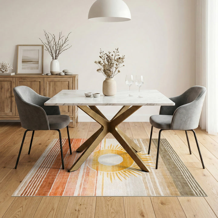 Yellow Sunburst Striped Area Rug
