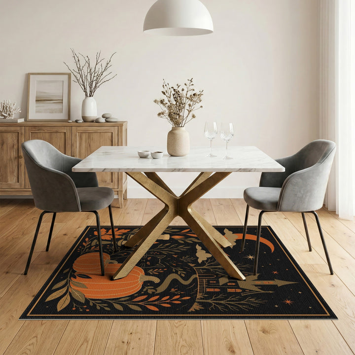 Haunted House Black Cat Pumpkin Area Rug