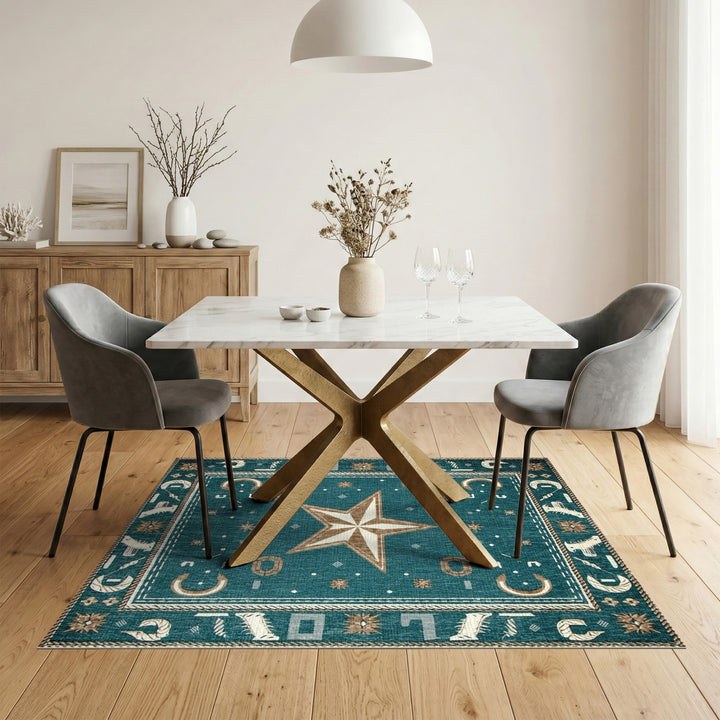 Teal Southwestern Star Horseshoe Area Rug