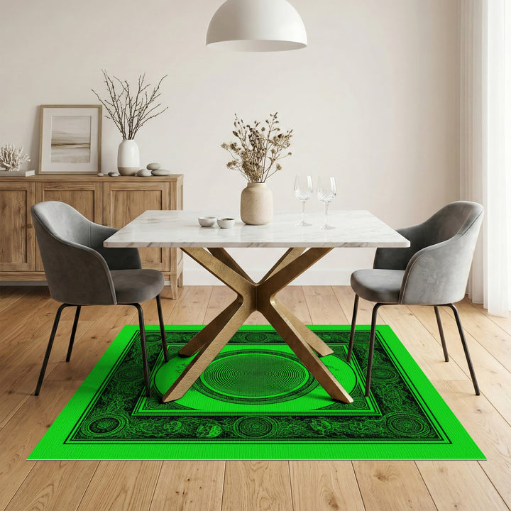 Green Skull Spiral Geometric Area Rug