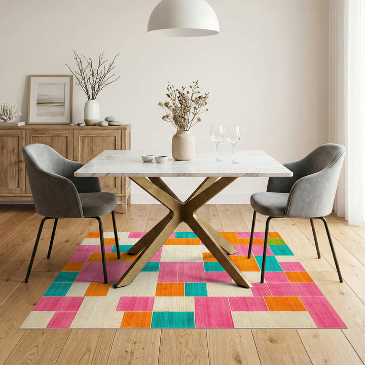 Vibrant Geometric Multi-Color Block Multi-color and Patterns Area Rug