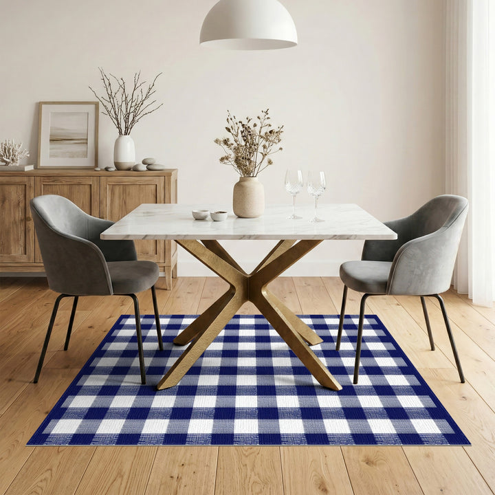 Navy Blue Checkered Geometric Modern Area Rug