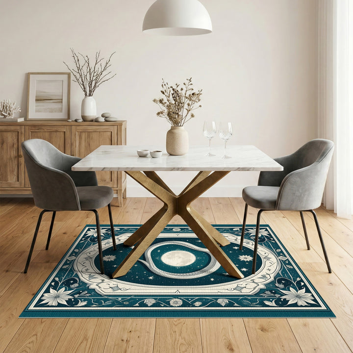 Boho Serpent Moon Teal Area Rug