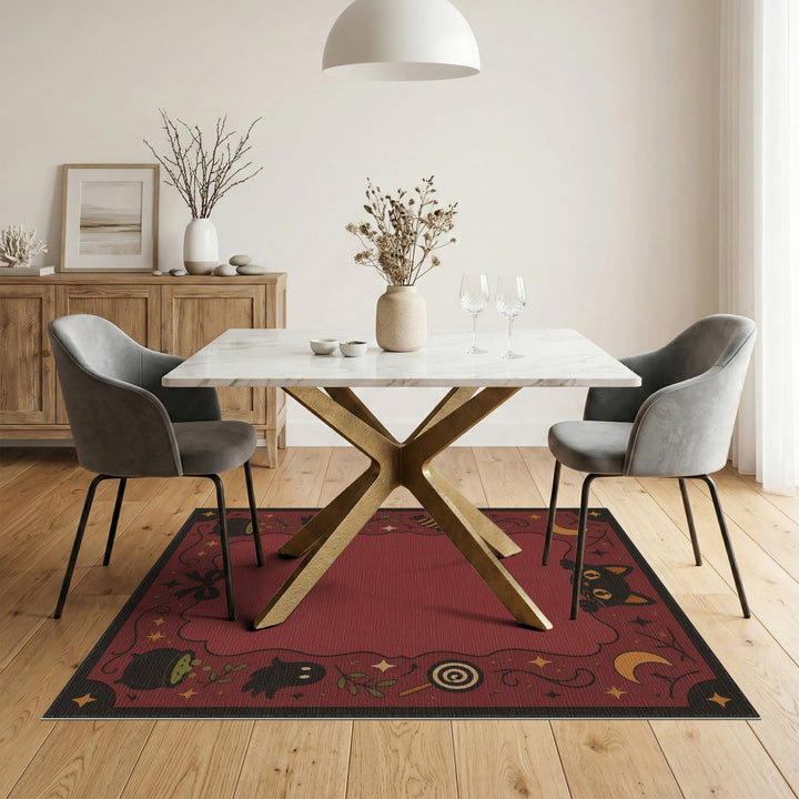 Halloween Black Cat Red Washable Area Rug