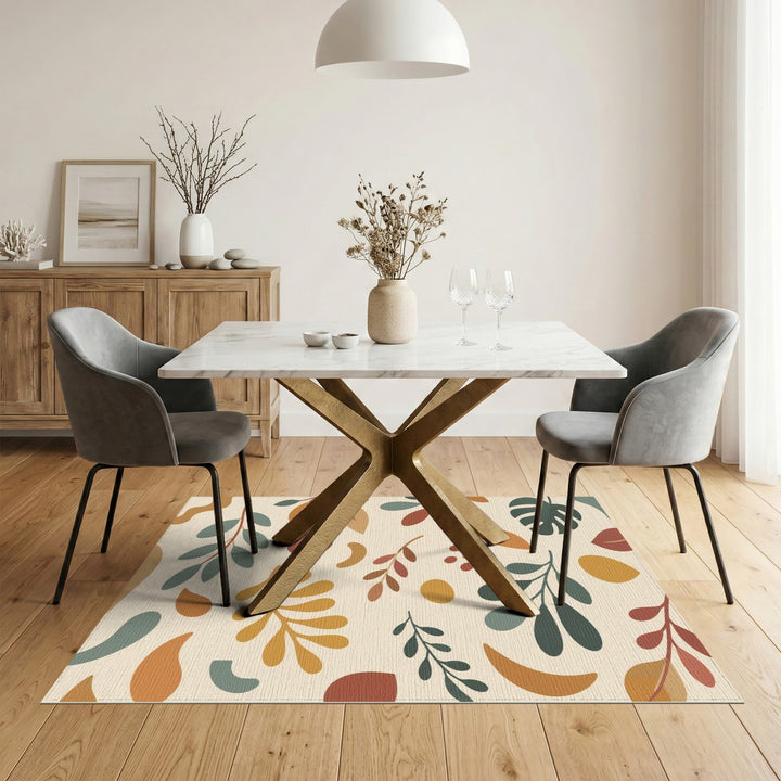 Boho Chic Beige Leaf Area Rug