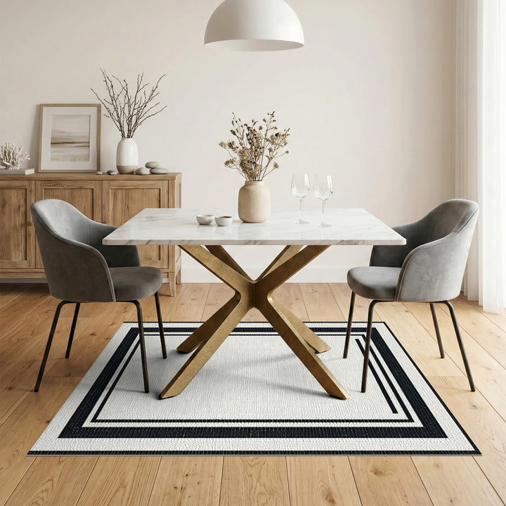 Black White Mosaic Framed Area Rug