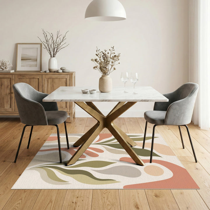 Beige Abstract Leaf Abstract Area Rug