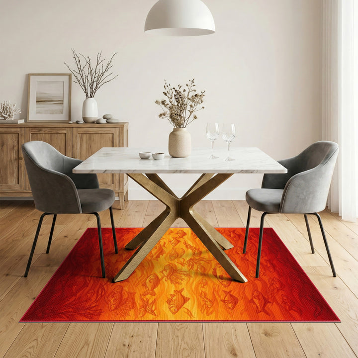 Red Fish and Seaweed Area Rug