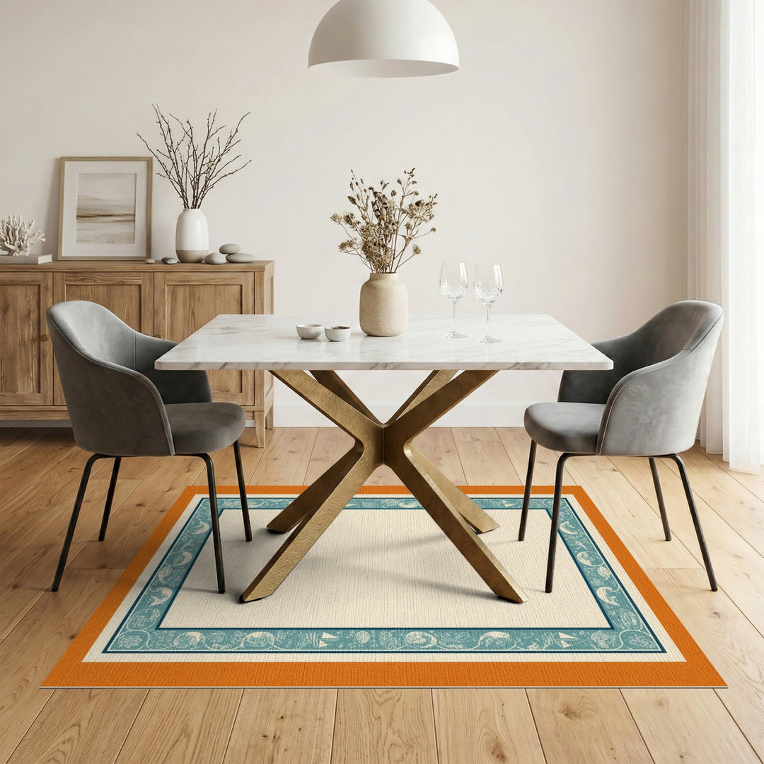 Coastal Teal Sailboat Border Area Rug