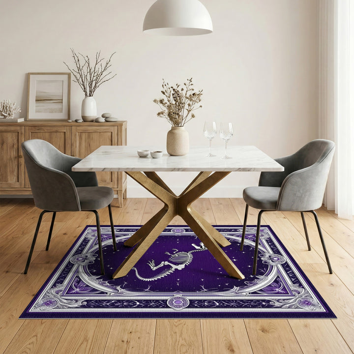 Starry Purple T-Rex Skeleton Area Rug