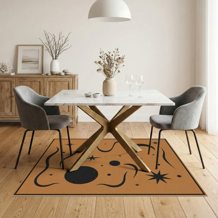 Celestial Moon and Stars Brown Area Rug