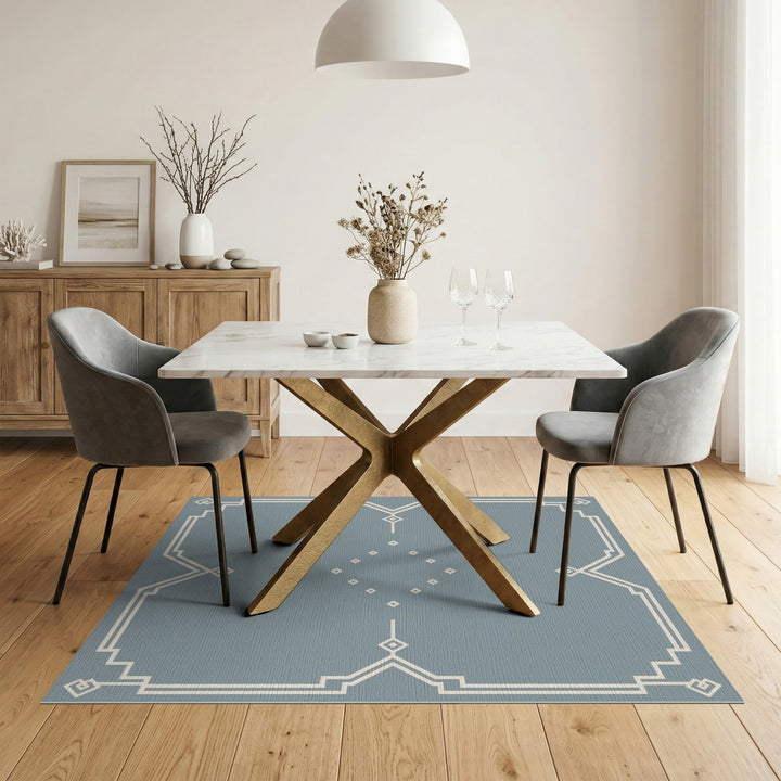 Blue Geometric Border Area Rug