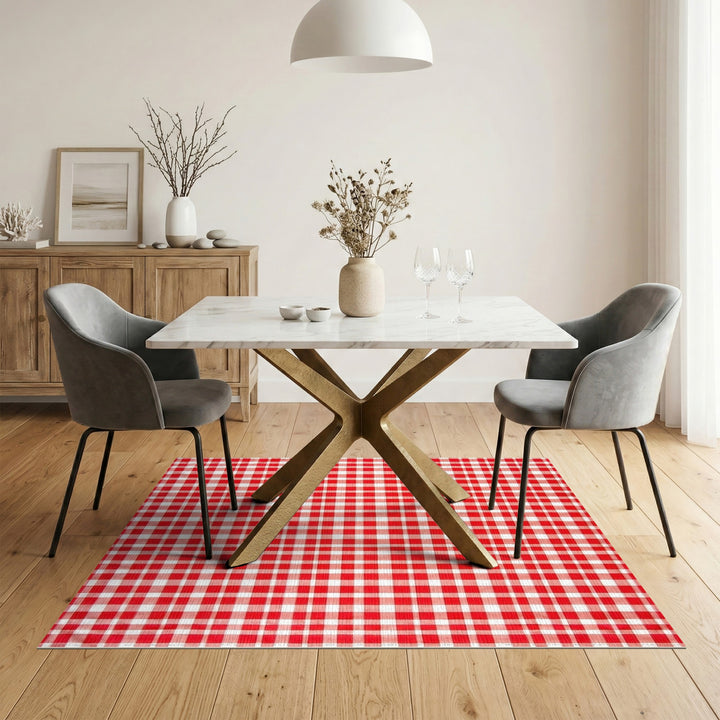 Red Checkered Rustic Area Rug
