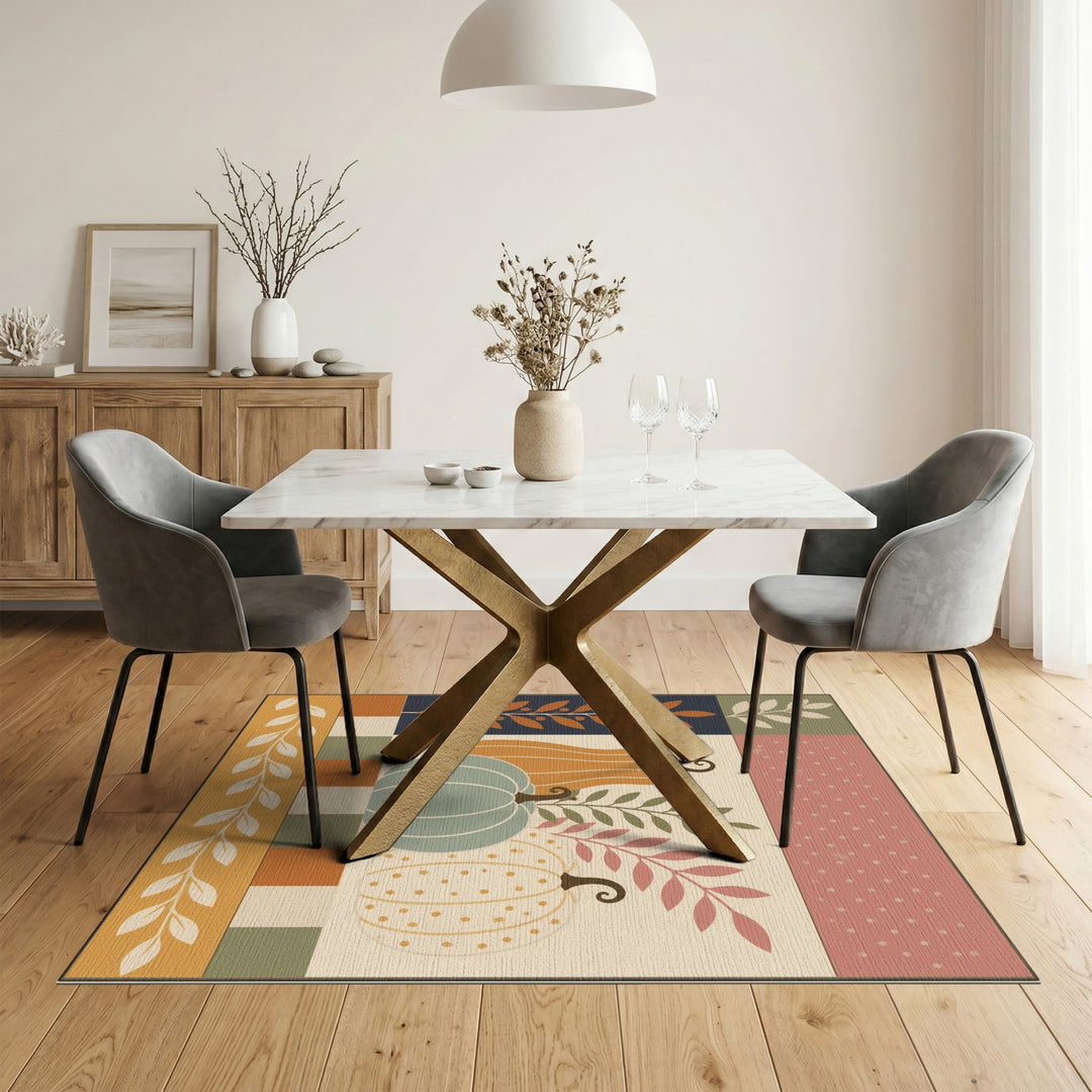 Rustic Farmhouse Autumn Pumpkin Harvest Area Rug