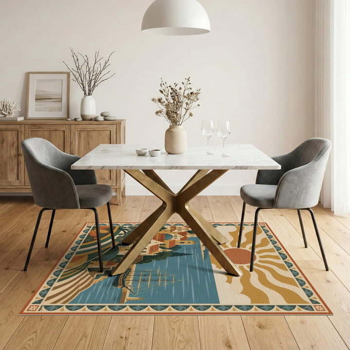 Coastal Mediterranean Harbor Area Rug
