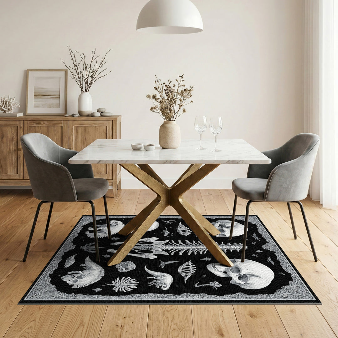 Black and White Dinosaur Skeleton Area Rug