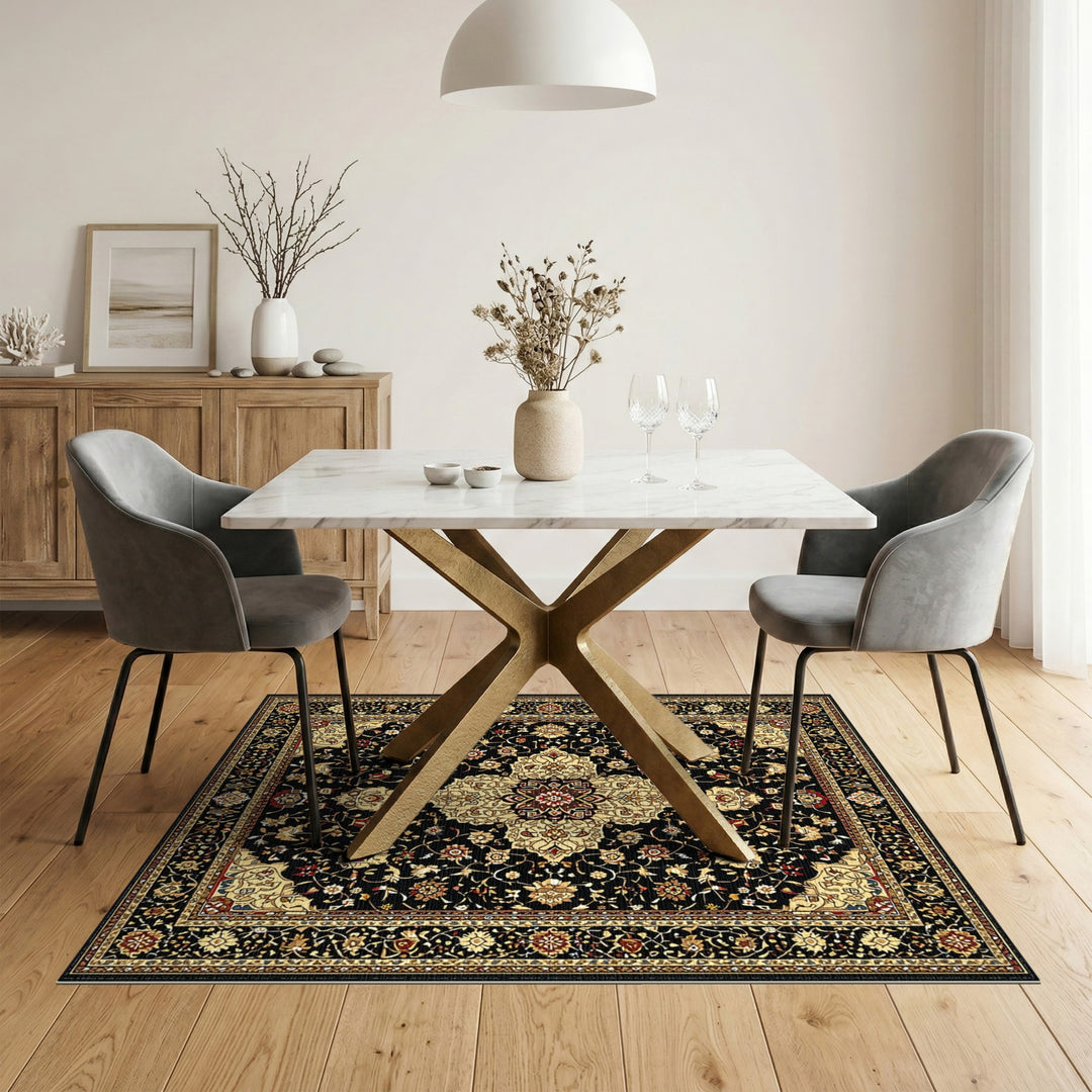 Black Traditional Persian Medallion Area Rug