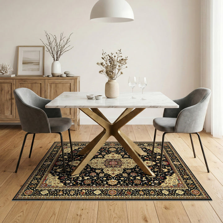 Black Traditional Persian Medallion Area Rug